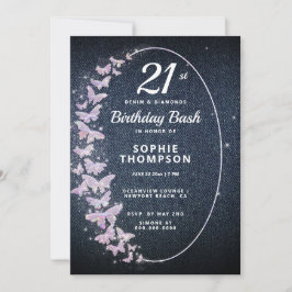 Invitación Partido de cumpleaños de la mariposa rosa de denim