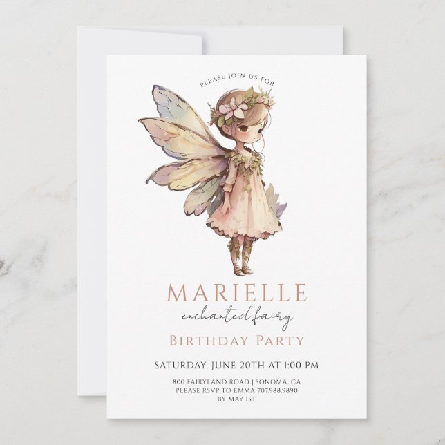 Invitación Partido de Cumpleaños de la Pixie Fairytale Fairy  (Anverso)