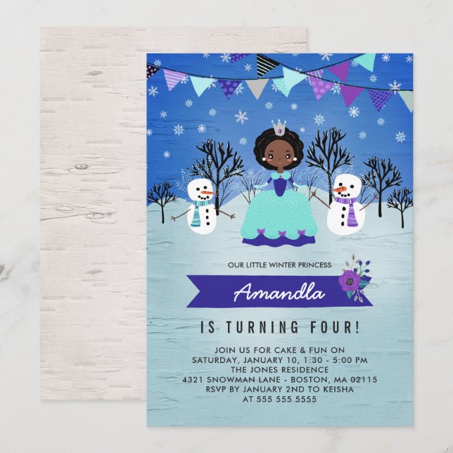 Invitación Partido de Cumpleaños de la Princesa de Invierno A (Anverso / Reverso)