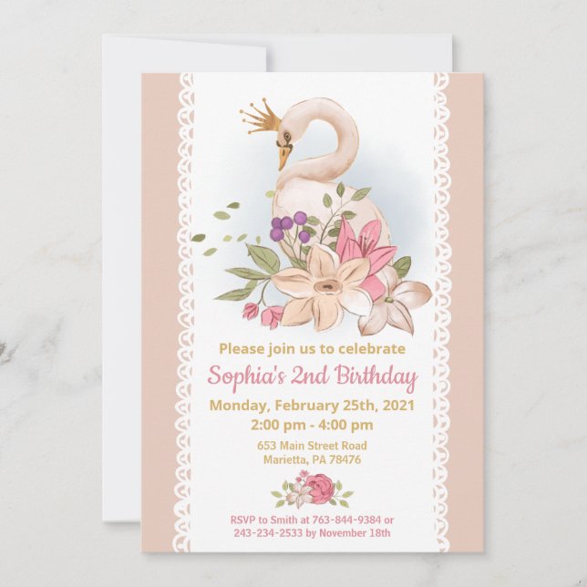 Invitación Partido de Cumpleaños de la Princesa de Swan (Anverso)