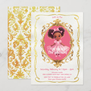 Invitación Partido de cumpleaños de la princesa rosada dorada