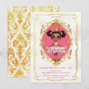 Invitación Partido de cumpleaños de la princesa rosada dorada