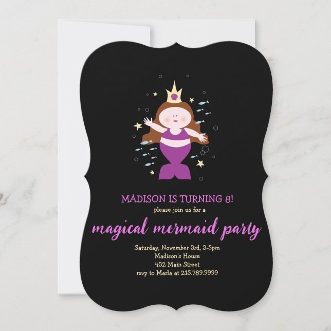 Invitación Partido de Cumpleaños de la Sirena Fiesta Purple S (Anverso)