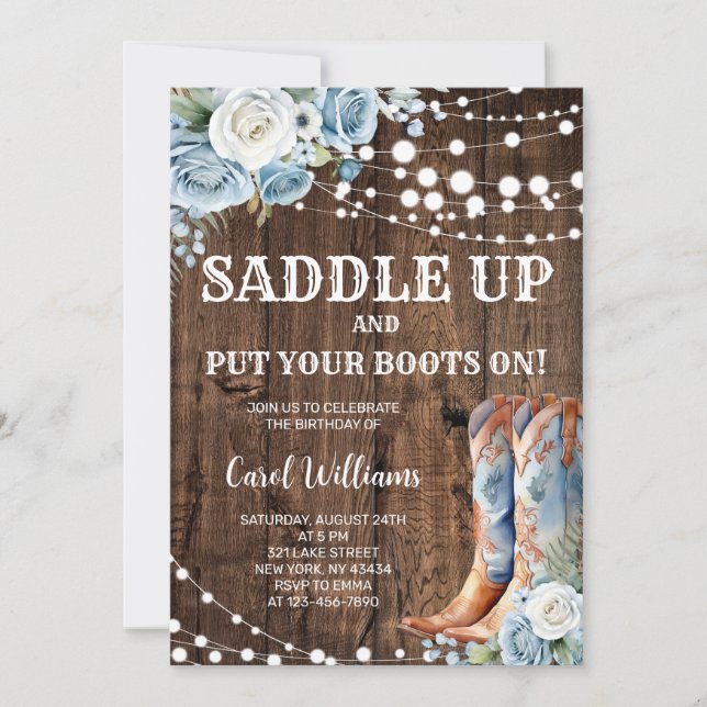 Invitación Partido de Cumpleaños de la Vaquera Occidental (Anverso)