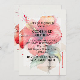 Invitación Partido de Cumpleaños de las Flores Rojas Hibiscus