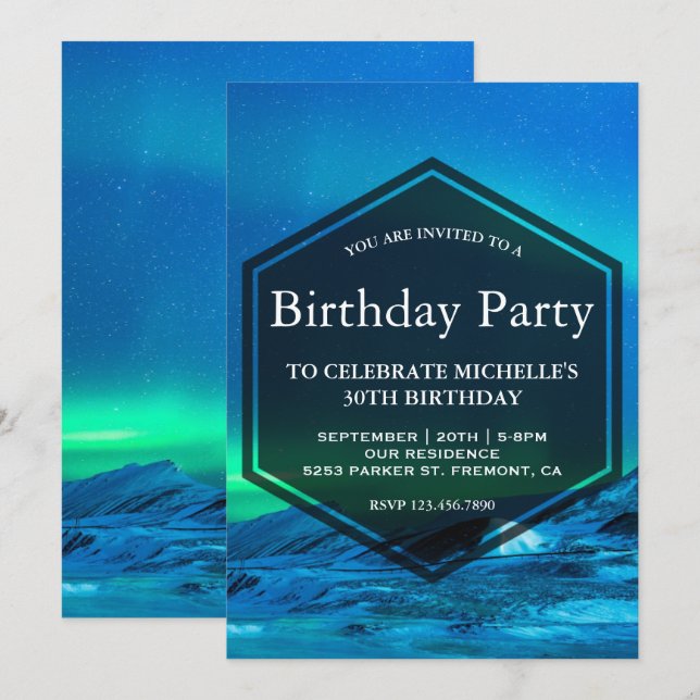 Invitación Partido de cumpleaños de las luces del norte del Á (Anverso / Reverso)