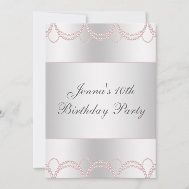 Invitación Partido de Cumpleaños de las Perlas Rosadas (Anverso)