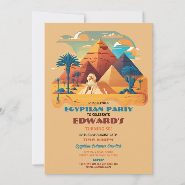 Invitación Partido de cumpleaños de las Pirámides egipcias Fa (Anverso)