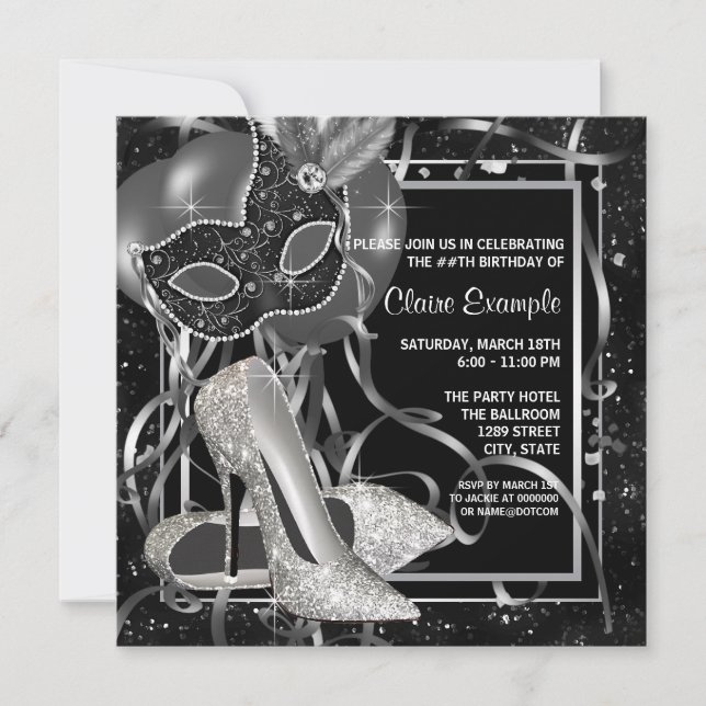 Invitación Partido de cumpleaños de los altos tacones blancos (Anverso)