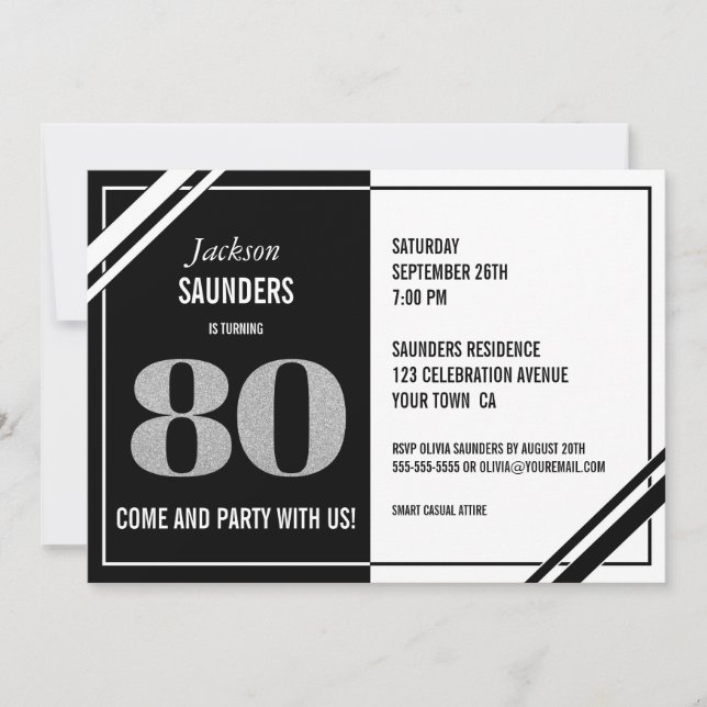 Invitación Partido de Cumpleaños de los Blancos Negros Modern (Anverso)