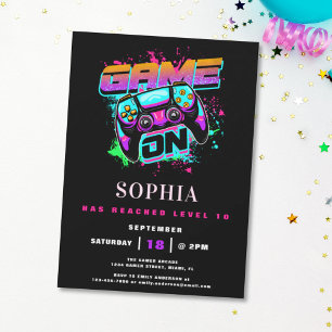 Invitación Partido de Cumpleaños de los Chicas de Arcade Mode