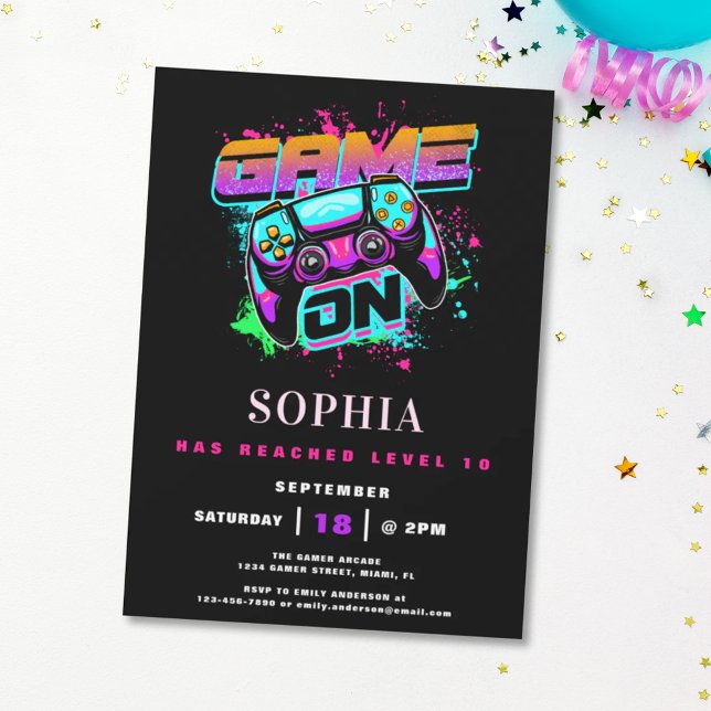 Invitación Partido de Cumpleaños de los Chicas de Arcade Mode (Subido por el creador)
