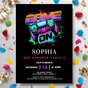 Invitación Partido de Cumpleaños de los Chicas de Arcade Mode