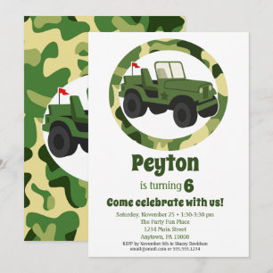 Invitación Partido de Cumpleaños de los Chicos Camo Militares