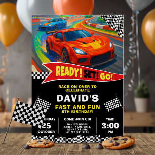 Invitación Partido de Cumpleaños de los Coches de Carrera Roj