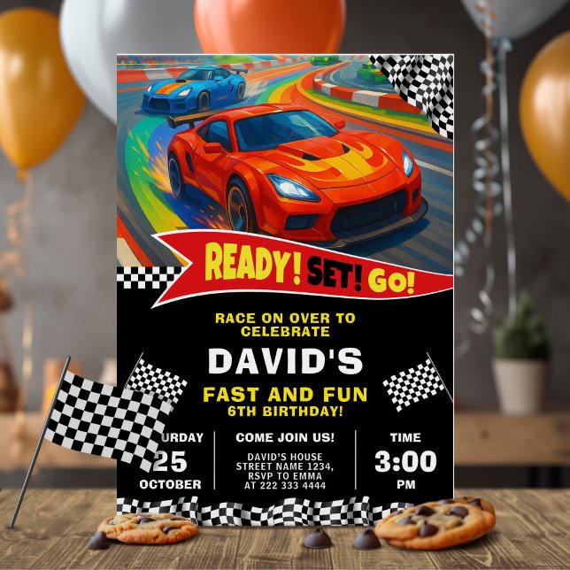 Invitación Partido de Cumpleaños de los Coches de Carrera Roj (Subido por el creador)