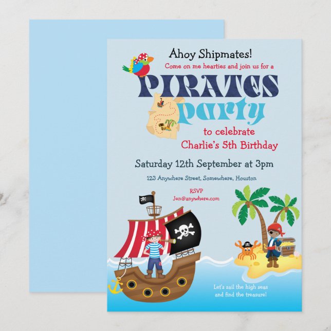 Invitación Partido de Cumpleaños de los Compañeros Piratas Cu (Anverso / Reverso)