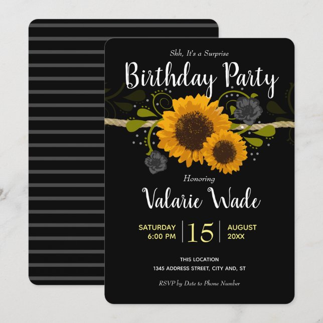 Invitación Partido de cumpleaños de los girasoles en un país  (Anverso / Reverso)