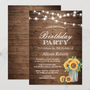 Invitación Partido de Cumpleaños de los girasoles Rústica de