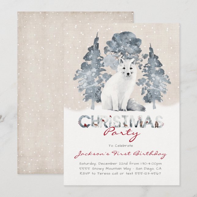 Invitación Partido de Cumpleaños de los Navidades de Woodland (Anverso / Reverso)