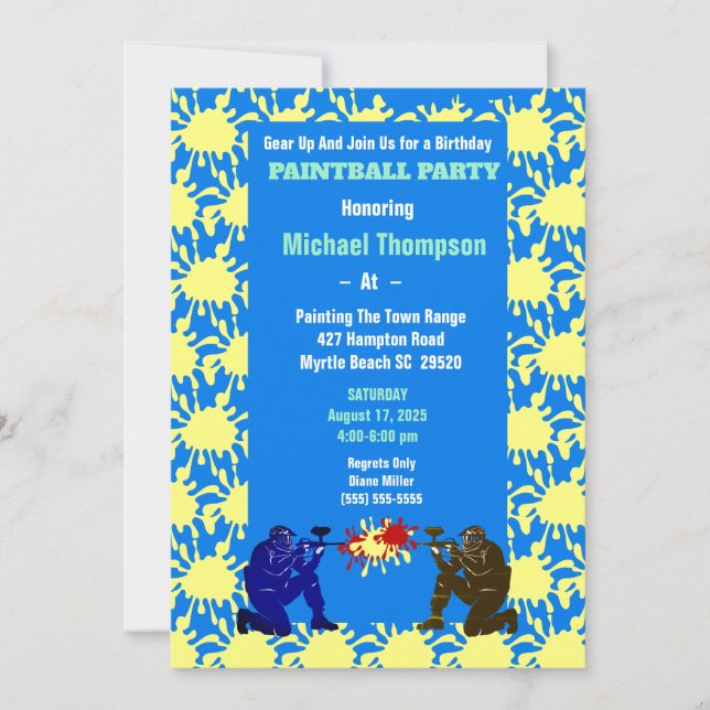 Invitación Partido de cumpleaños de los niños amarillos y azu (Anverso)