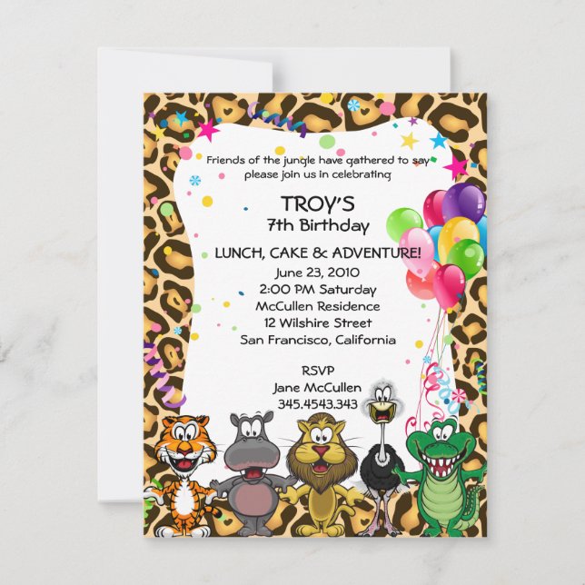 Invitación Partido de cumpleaños de los niños del Safari de l (Anverso)