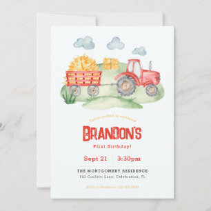 Invitación Partido de Cumpleaños de los Niños del Tractor Roj