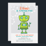 Invitación Partido de Cumpleaños de los Niños Robot Verde Mod<br><div class="desc">Invitaciones de cumpleaños de robots verdes. Los colores son verde,  naranja,  azul y gris.</div>