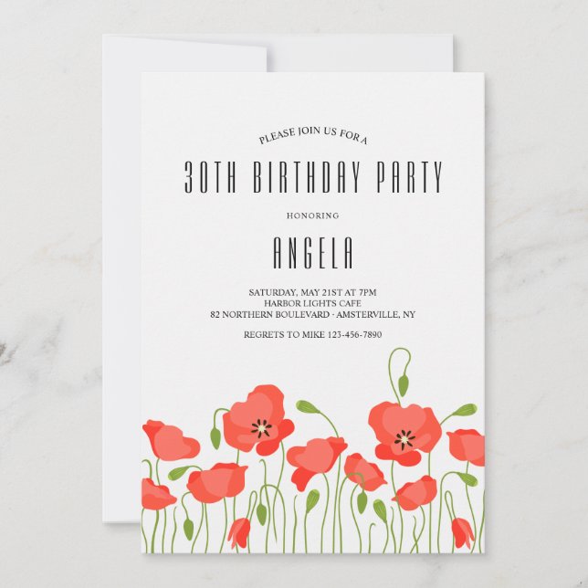 Invitación Partido de Cumpleaños de los Poppies Rojos (Anverso)