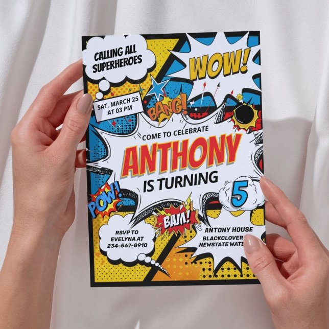 Invitación Partido de Cumpleaños de los Superhéroes del Comic (Comic Superheroes Birthday Party Invitation)