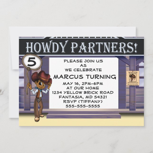 Invitación Partido de Cumpleaños de los Vaqueros Africanos (Anverso)