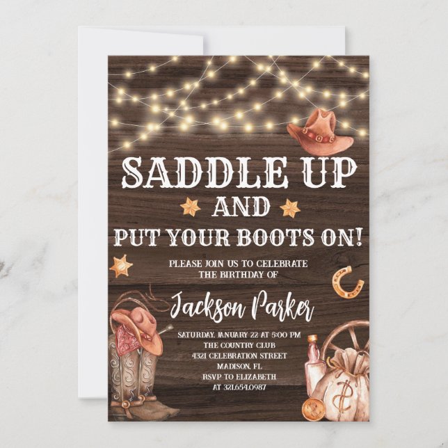 Invitación Partido de Cumpleaños de los Vaqueros de Cumpleaño (Anverso)