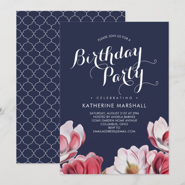 Invitación Partido de Cumpleaños de Magnolia del Sur Medianoc (Anverso / Reverso)