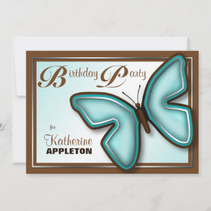Invitación Partido de cumpleaños de mariposa turquesa marrón 