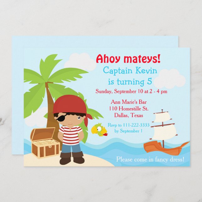 Invitación Partido de cumpleaños de niño norteamericano pirat (Anverso / Reverso)
