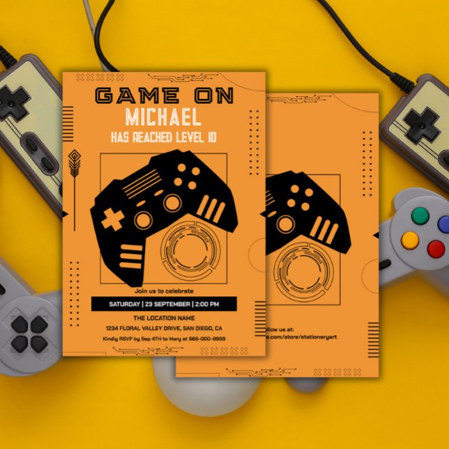 Invitación Partido de cumpleaños de nivel de videojuego moder (Video game birthday party invitation)