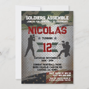 Invitación Partido de Cumpleaños de Paintball Camo Ejército I