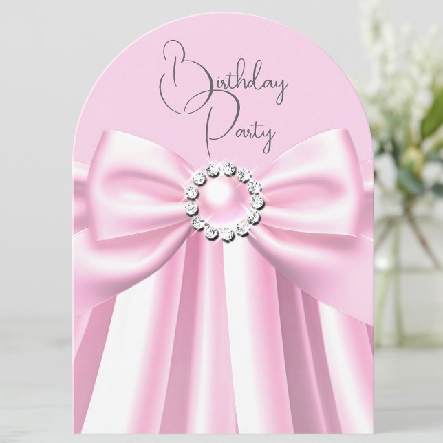 Invitación Partido de Cumpleaños de Pink Pearl Jewel Bow (Subido por el creador)