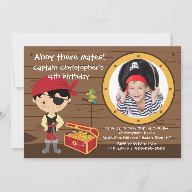 Invitación Partido de cumpleaños de Pirate Ahoy Mates Boy Pho (Anverso)
