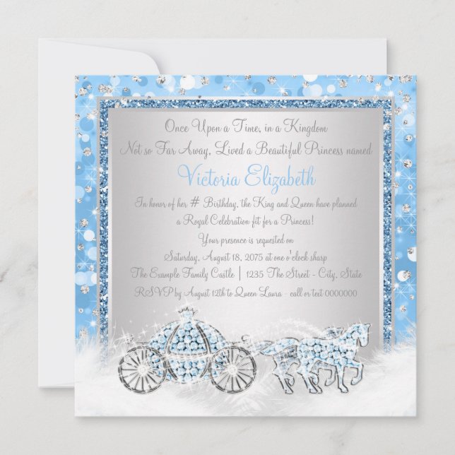 Invitación Partido de cumpleaños de Princesa de Cenicienta Az (Anverso)