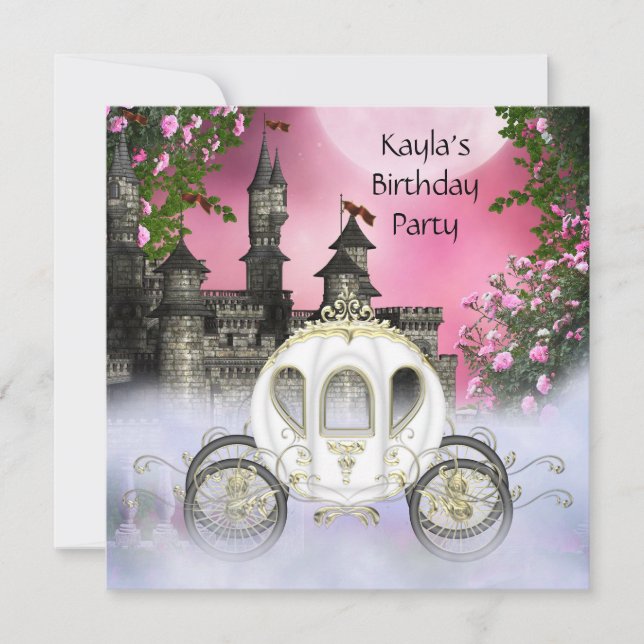 Invitación Partido de cumpleaños de Princesa de Rosas Rosadas (Anverso)