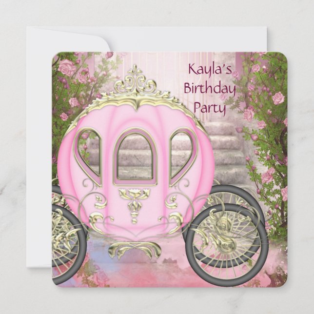 Invitación Partido de cumpleaños de Princesa de Rosas Rosadas (Anverso)