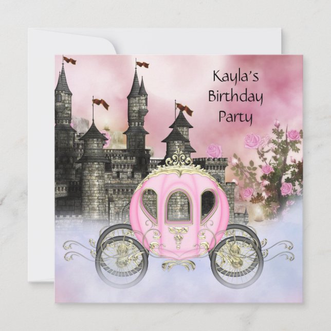 Invitación Partido de cumpleaños de Princesa de Rosas Rosadas (Anverso)