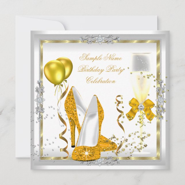 Invitación Partido de cumpleaños de Purpurina de Oro Amarillo (Anverso)