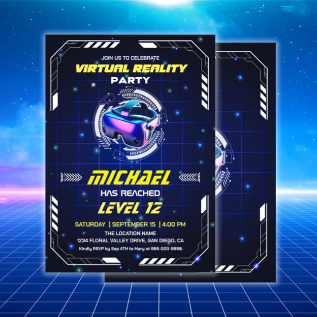 Invitación Partido de cumpleaños de realidad virtual de video (Virtual Reality Birthday Party Invitation)
