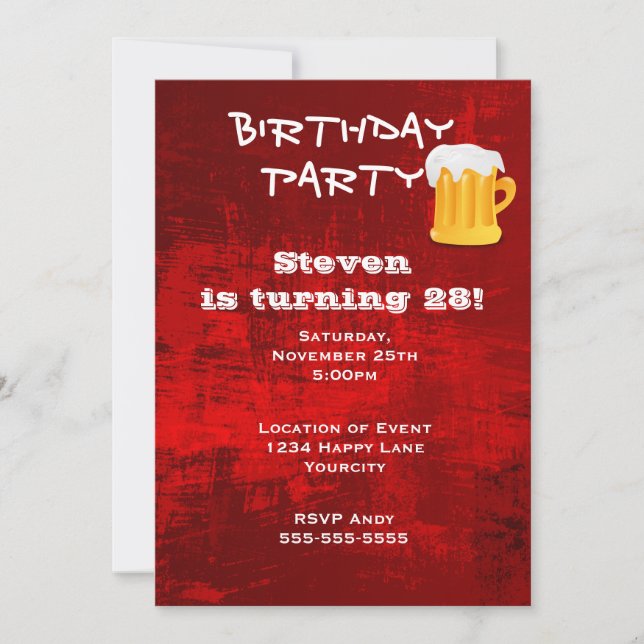 Invitación Partido de Cumpleaños de Red Grunge Resumen con Be (Anverso)