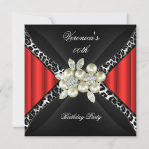 Invitación Partido de Cumpleaños de Red Leopard Pearl Diamond