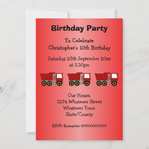Invitación Partido de cumpleaños de Red Truck Design Boy
