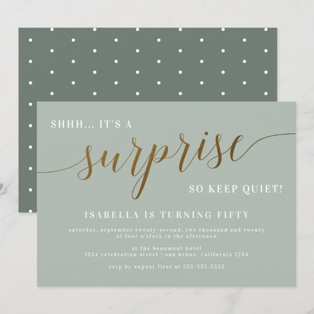 Invitación Partido de cumpleaños de sorpresa para la escritur (Anverso / Reverso)