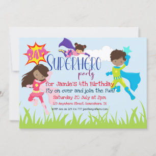 Invitación Partido de Cumpleaños de Superhéroe Boy/Chica